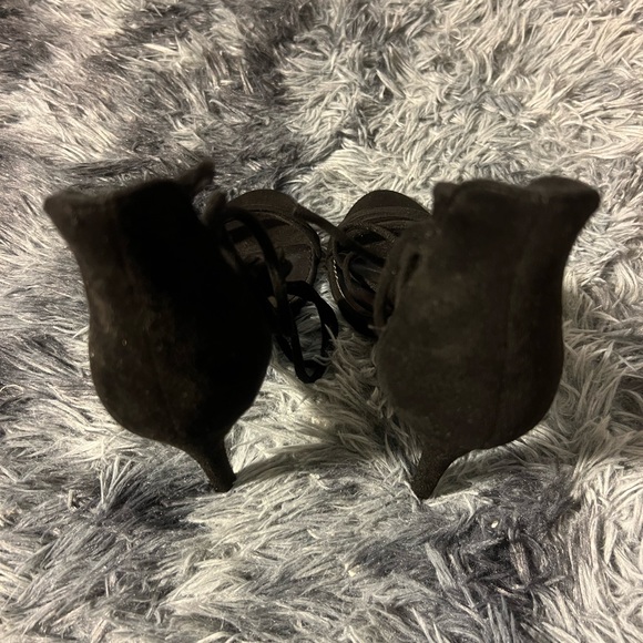Suede Lace Up Heels - Black - Picture 6 of 6